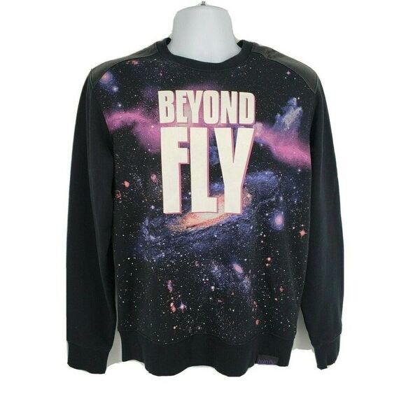 Born Fly Mens Galaxy Sweatshirt Faux Leather Elbow Patches Beyond FLy - Picture 2 of 14